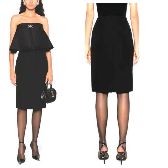 Gianni Versace Women's Black Solid Classic Back Zipper Pencil Midi Skirt Size 8- - Picture 1 of 13